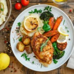 Longhorn Parmesan Crusted Chicken served with roasted vegetables and mashed potatoes.