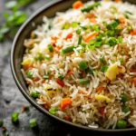 Anjappar egg fried rice served in a traditional bowl, garnished with green onions.